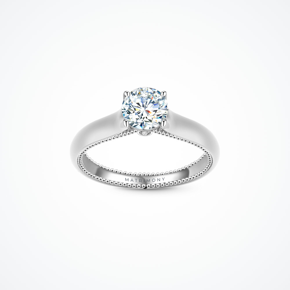 Anillo de compromiso de solitario con diamante principal redondo e incrustación de diamante Anillo de compromiso de solitario con diamante principal redondo e incrustación de diamante