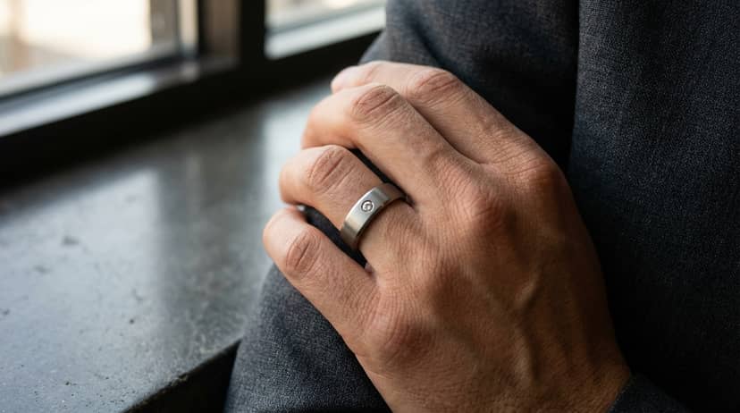 Anillo de compromiso masculino en mano