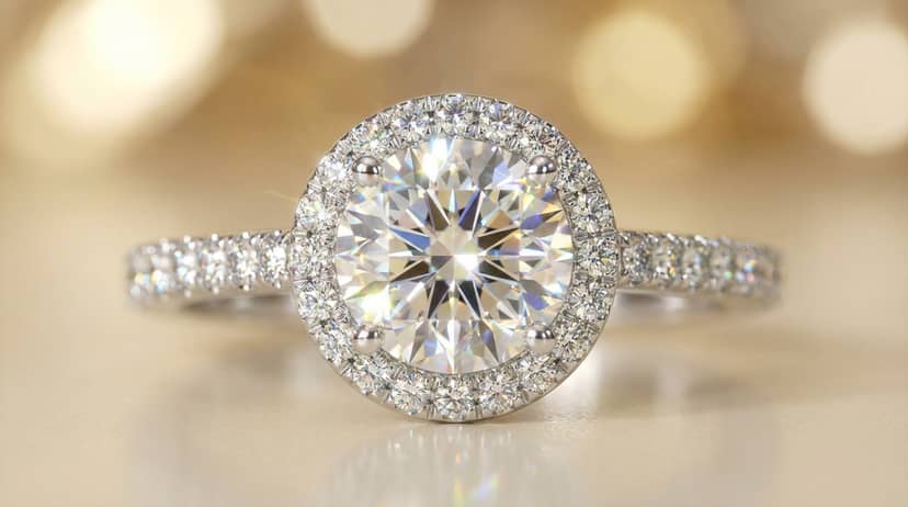 Anillo con configuración halo mostrando diamantes pequeños rodeando la piedra central