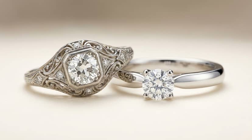 Anillo vintage art deco junto a solitario moderno