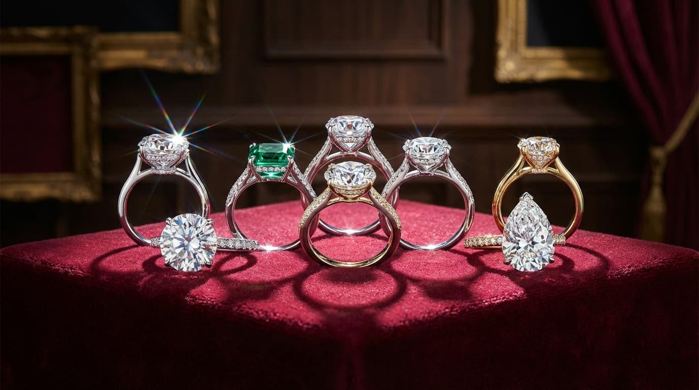 Colección de anillos de compromiso estilo celebridad con diamantes grandes