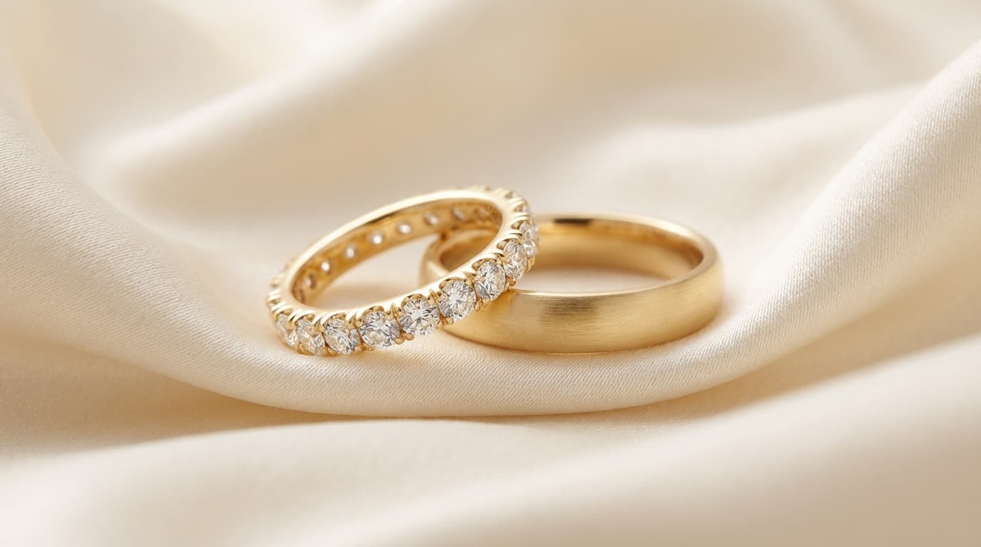 Churumbela con diamantes pequeños junto a argolla de matrimonio en oro