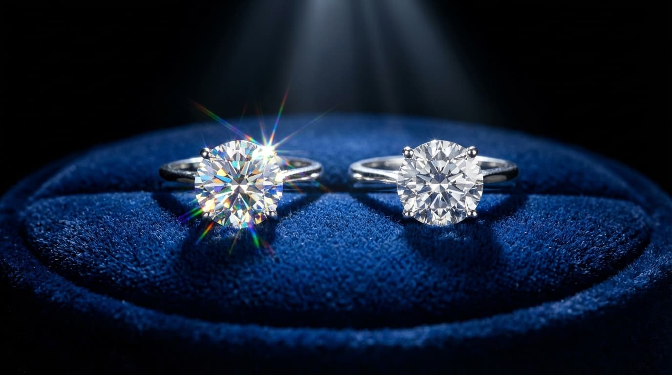 Comparación visual entre diamante natural y zirconia cúbica