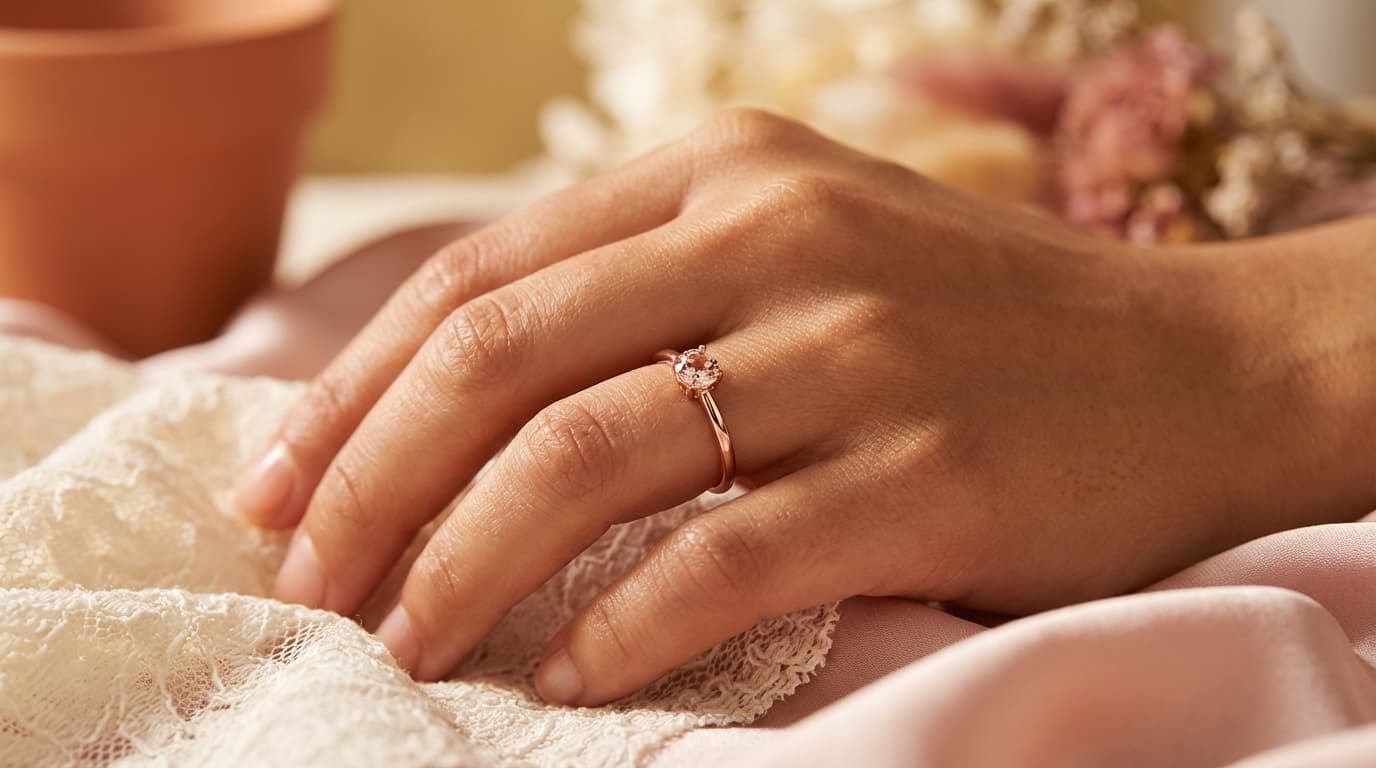 Anillo de Promesa vs Anillo de Compromiso Anillo de promesa elegante en oro rosa con diamante pequeño