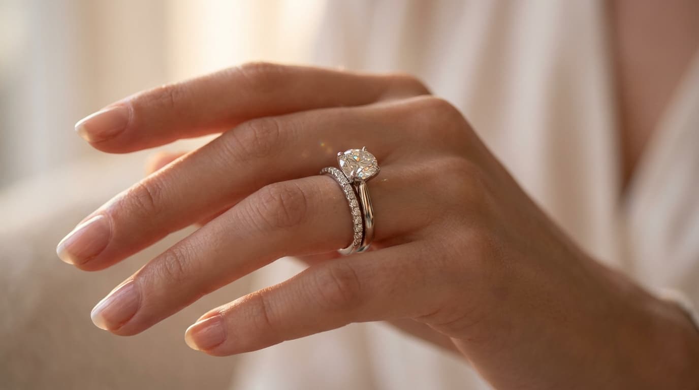 ¿Deben las Argollas Combinar con el Anillo de Compromiso? Set de anillo de compromiso con argolla de matrimonio haciendo juego