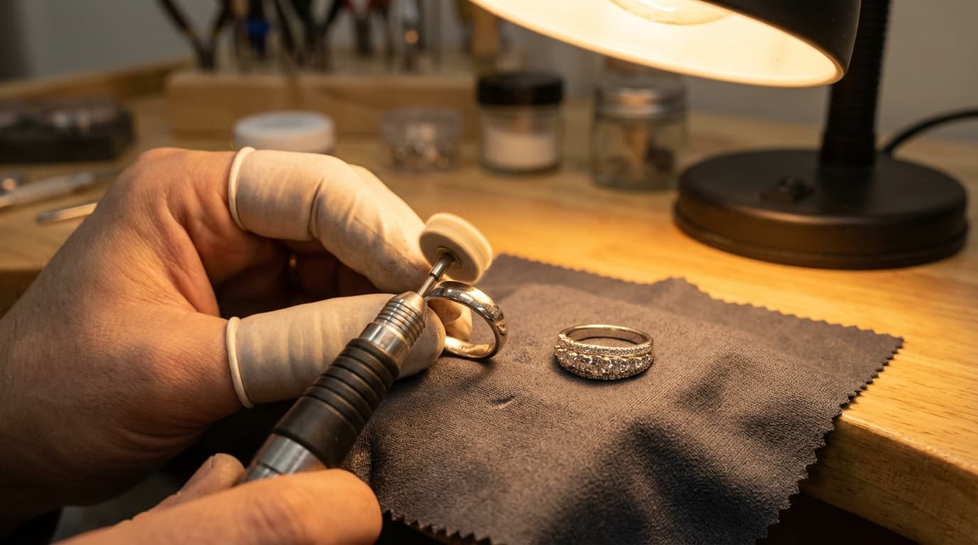 Cuidado de Argollas y Churumbelas Argolla de matrimonio y churumbela siendo limpiadas profesionalmente