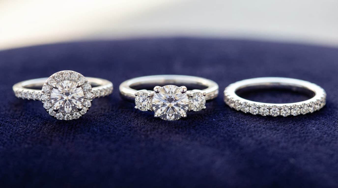 Configuraciones Populares: Halo, Tres Piedras y Pavé Anillos con configuraciones halo, tres piedras y pavé