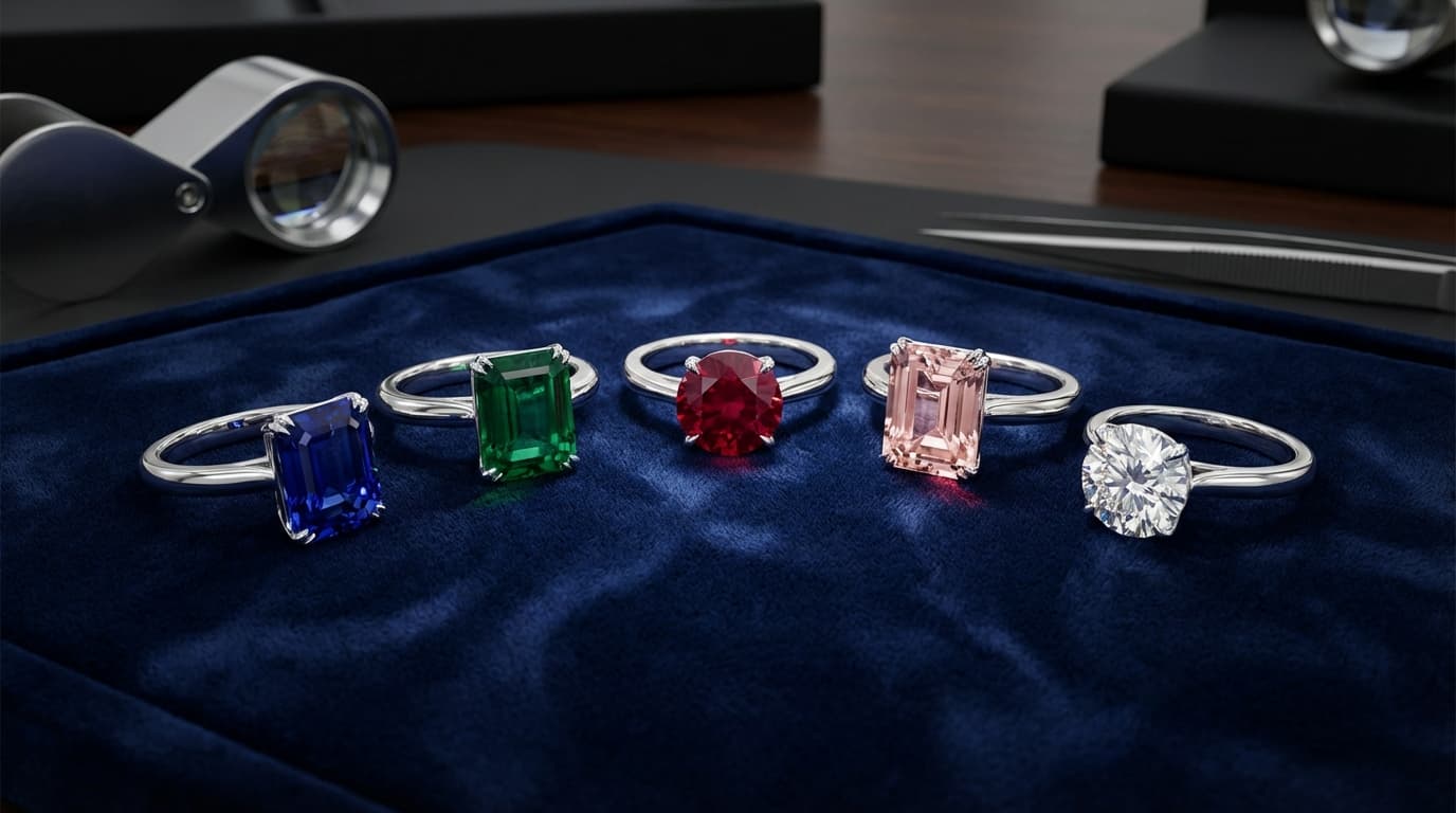 Piedras preciosas alternativas al diamante para anillos Anillos con piedras preciosas alternativas: zafiro, esmeralda, rubí, morganita y moissanita
